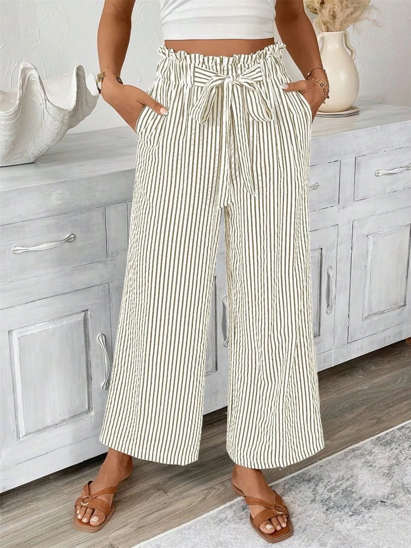 Full Size Plus Size Wide Leg Pants - Stylish Striped Design - Redemption By Ashley North