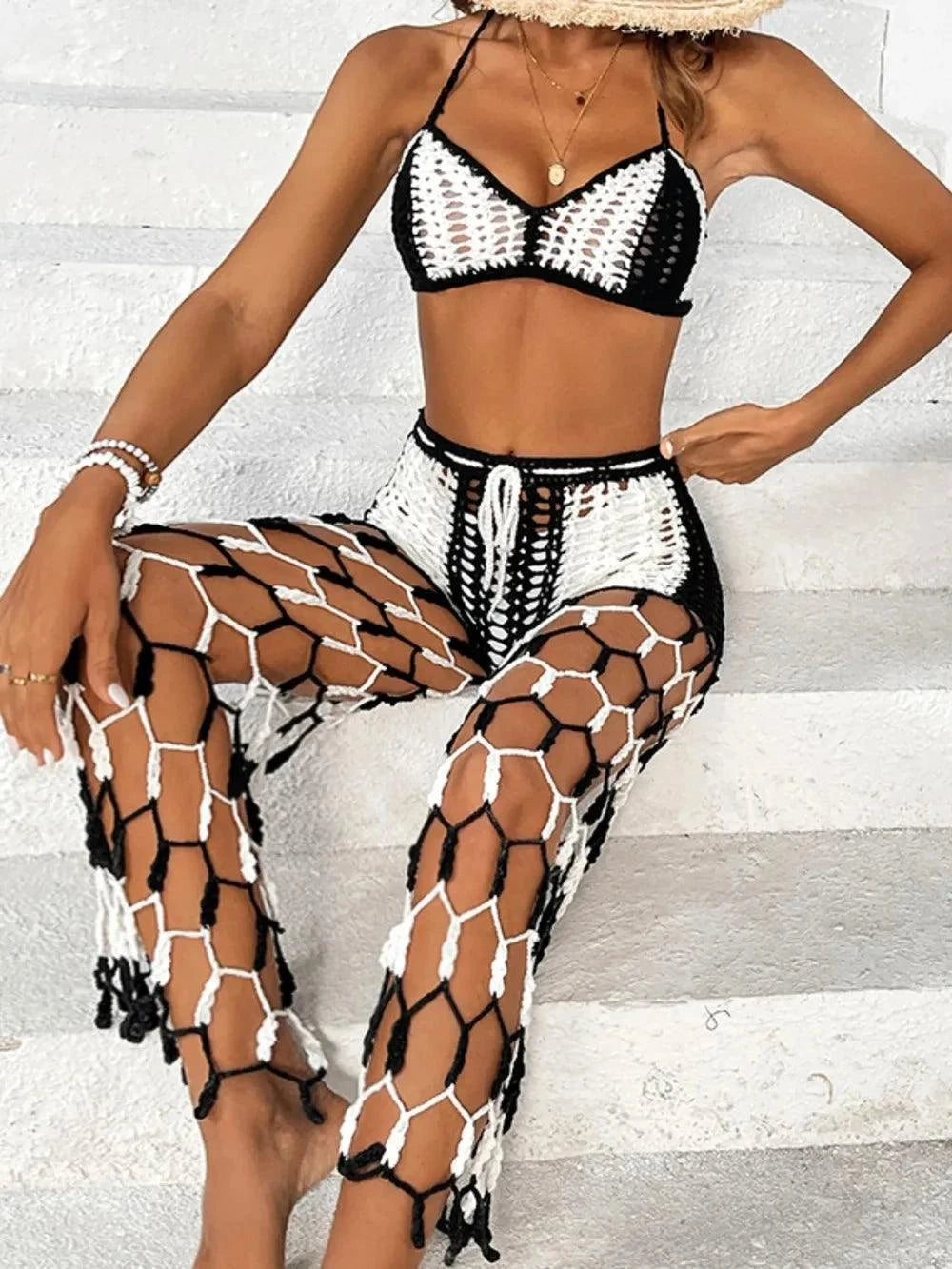 Cutout Halter Neck Swim Set - Two-Piece Top and Pants Swimwear - Redemption By Ashley North