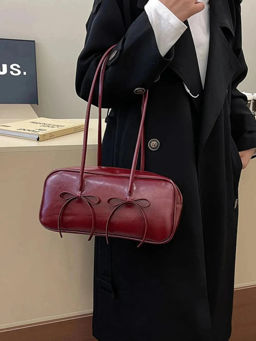 PU Leather Shoulder Bag with Bow Trim for Stylish Women - Redemption By Ashley North