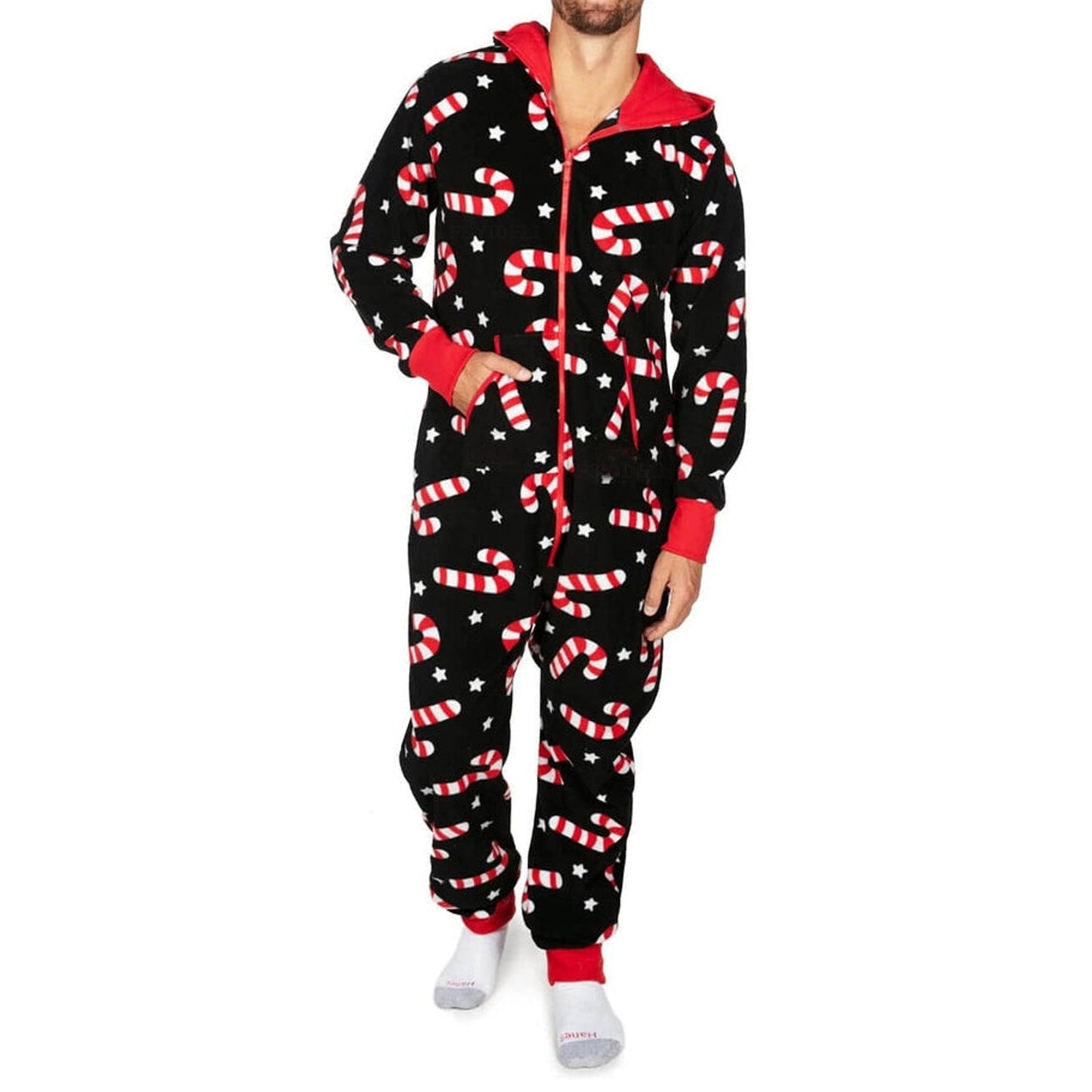 Christmas Autumn And Winter Hooded Love Print Onesie Pajamas