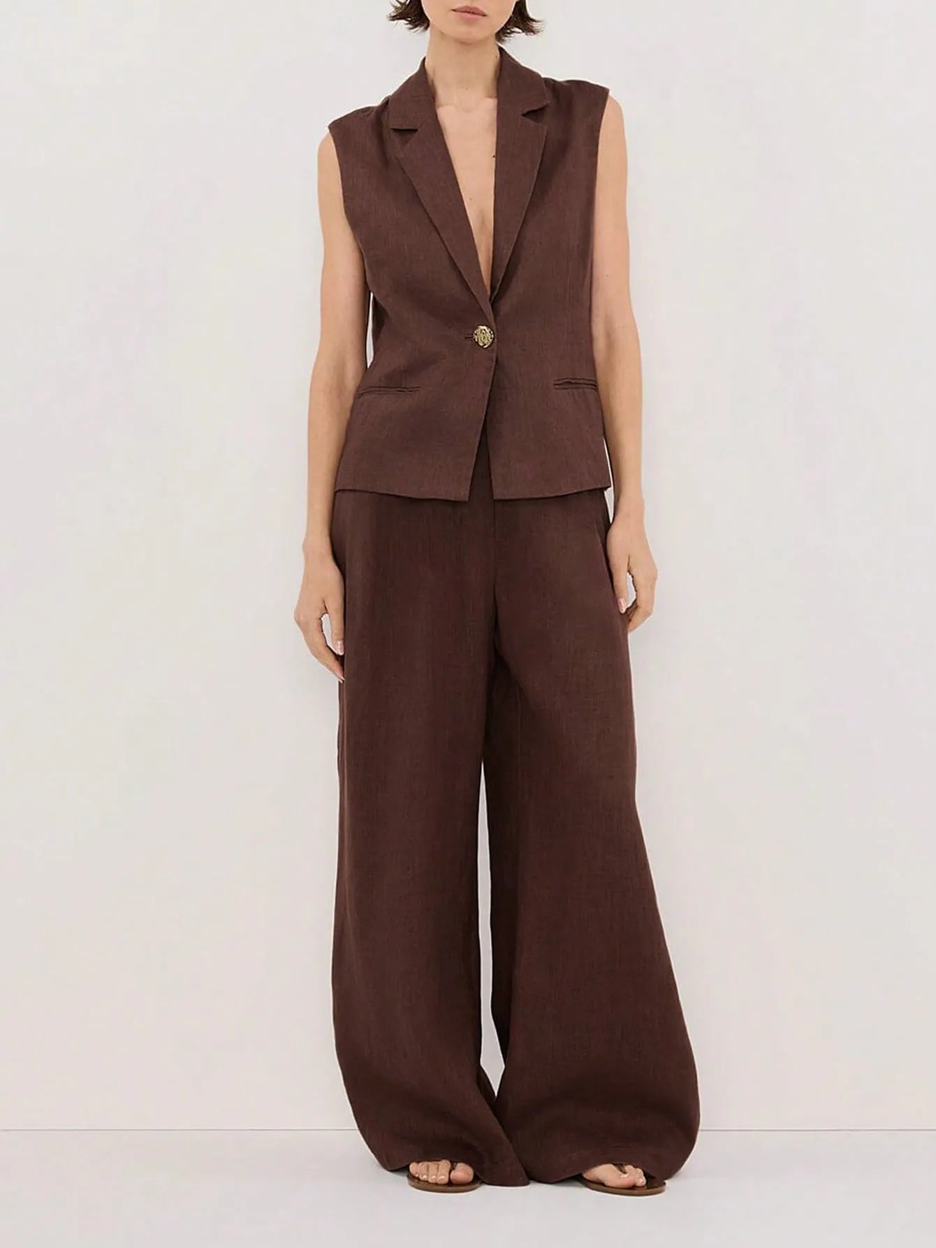 Sleeveless Blazer Pants Set with Wide Leg Trousers.