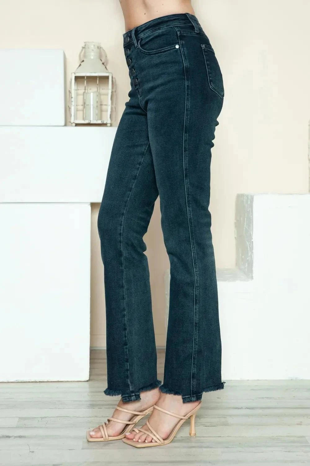 Judy Blue Straight Jeans Full Size Button Fly Hem Destroyed Style - Redemption By Ashley North