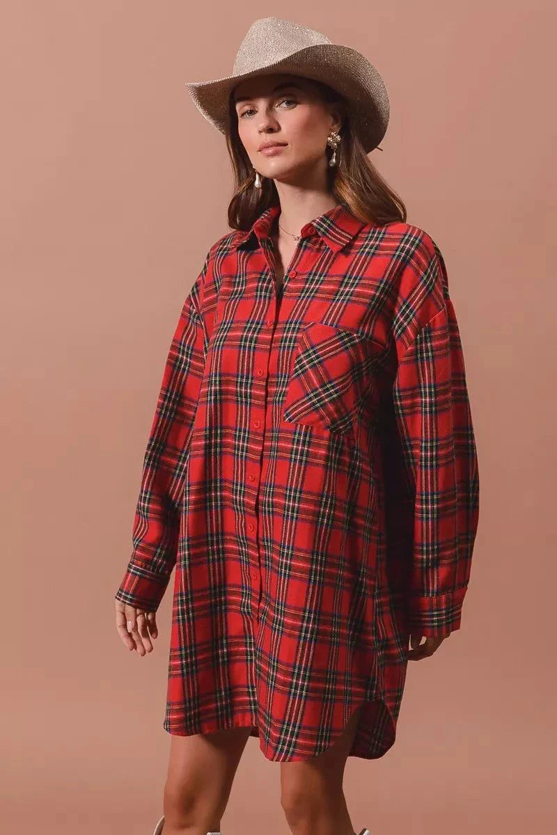 SO ME Christmas Checker Plaid Button Up Shirt DressThis Red Plaid Oversized Shirt Dress is a stylish and comfortable choice for any occasion. Made from a soft and breathable fabric, this dress features a classic plaiChristmas Checker Plaid