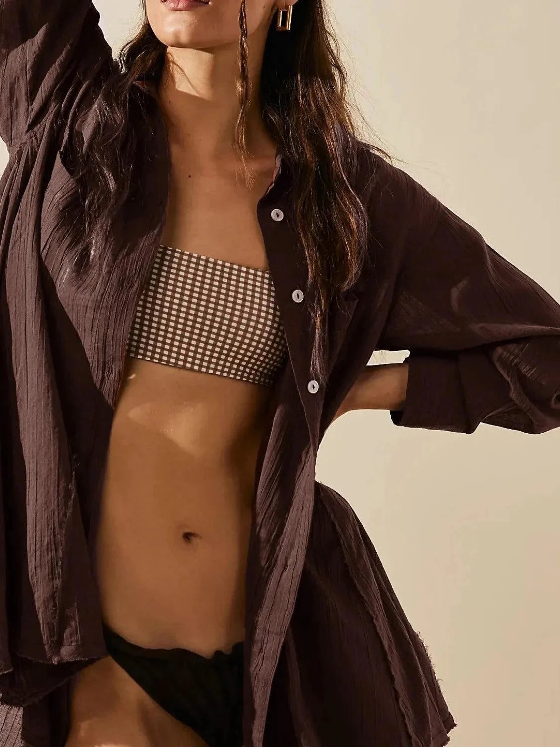 Textured Button-Down Shirt Dress for Stylish Casual Wear - Redemption By Ashley North