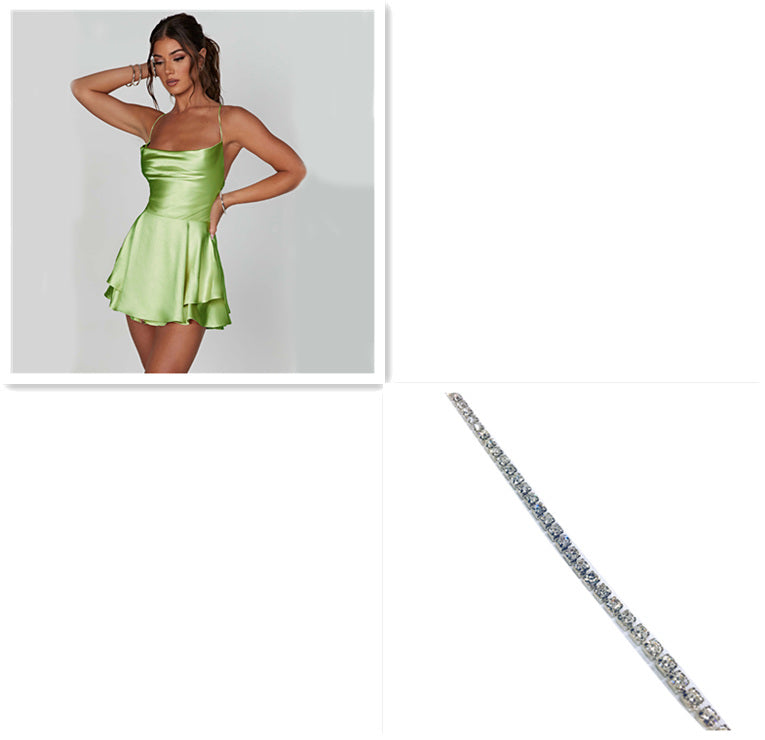 Sexy Suspender Skirt Elegant Satin Backless Lace Up A-Line Short Dress for Women - Redemption By Ashley North