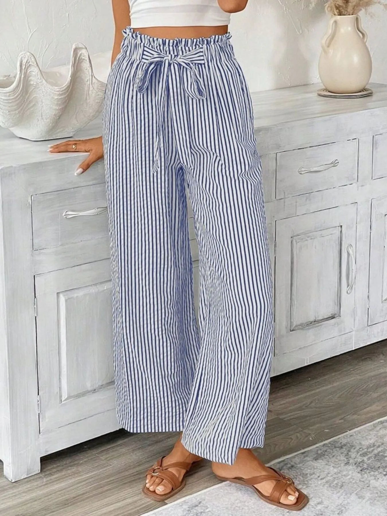 Full Size Plus Size Wide Leg Pants - Stylish Striped Design - Redemption By Ashley North