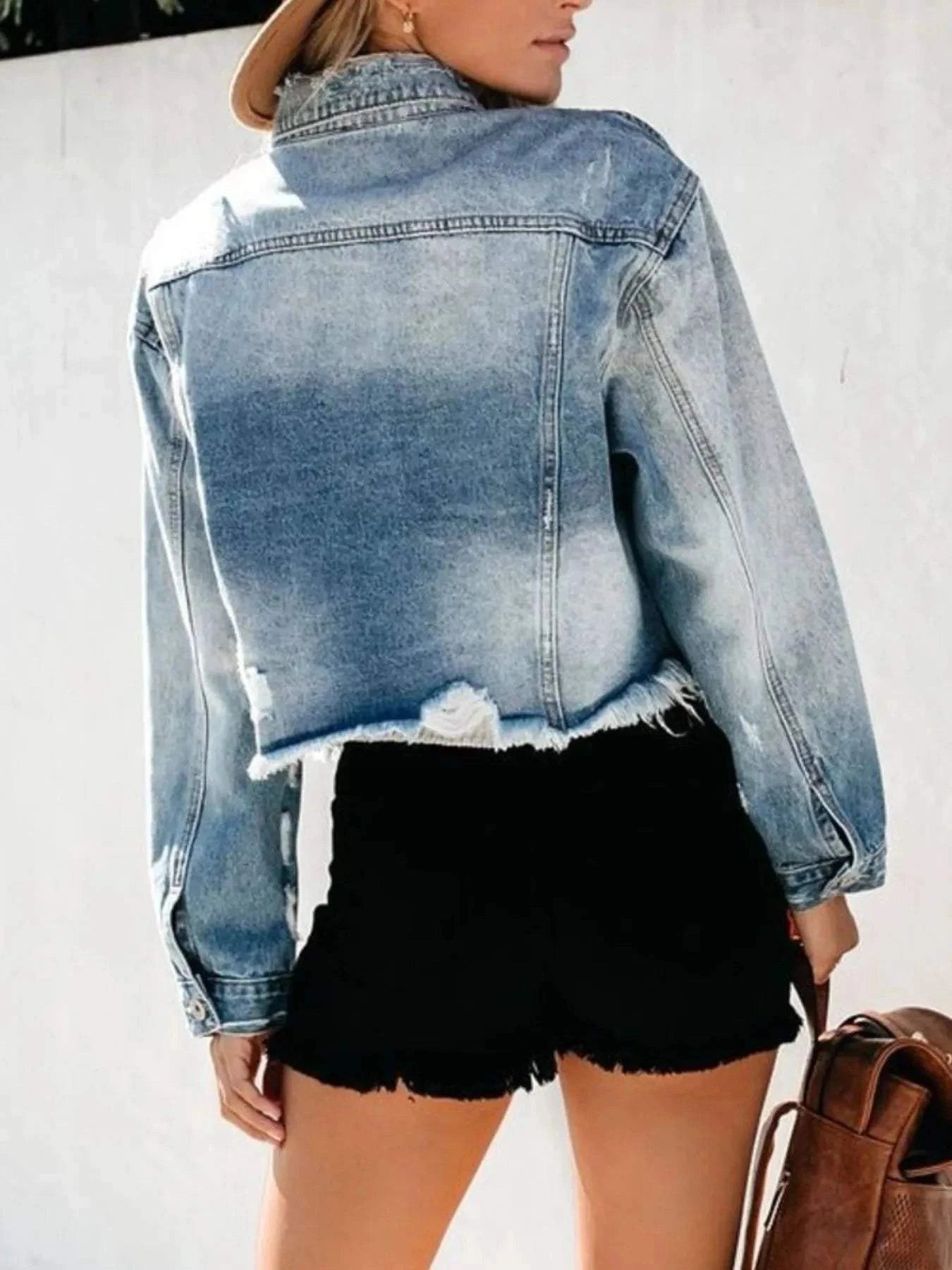 Distressed Denim Jacket with Raw Hem - Redemption By Ashley North