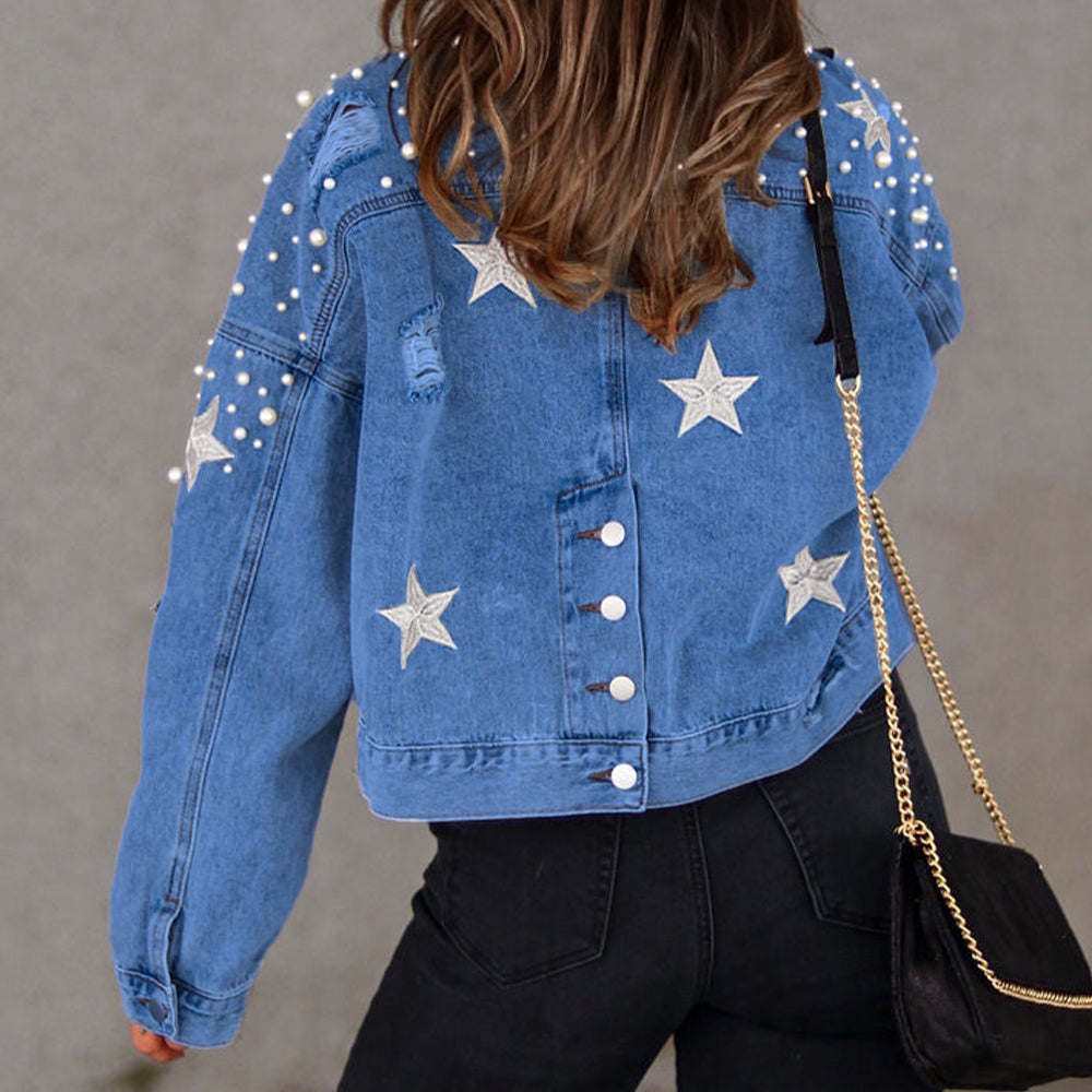 Bead Detail Denim Jacket for Chic and Trendy Style.