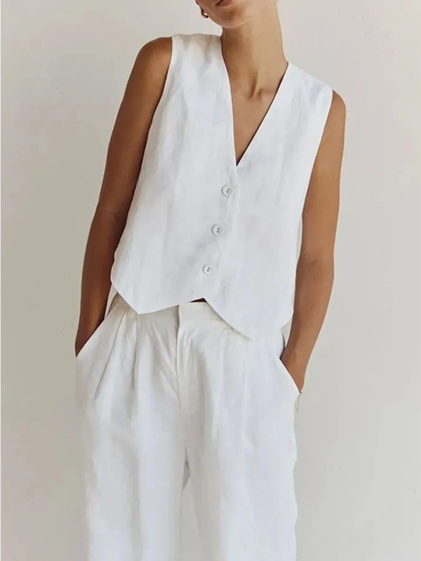 Full Size Plus Size Vest and Pants Set with Wide Leg Trim.