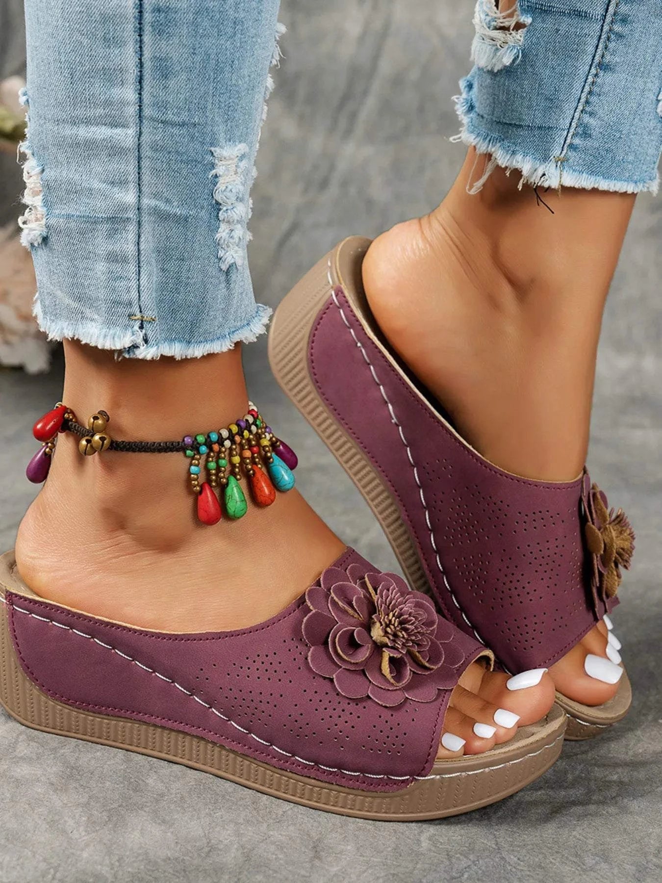 Flower Peep Toe Wedge Sandals for Stylish Comfort - Redemption By Ashley North