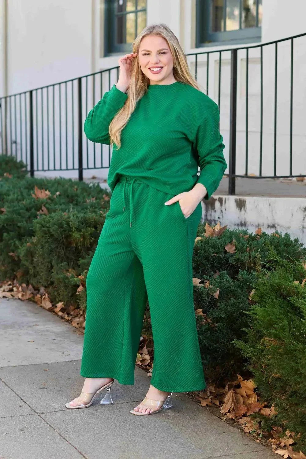Textured Long Sleeve Set and Pants with Drawstring - Double Take Collection - Redemption By Ashley North