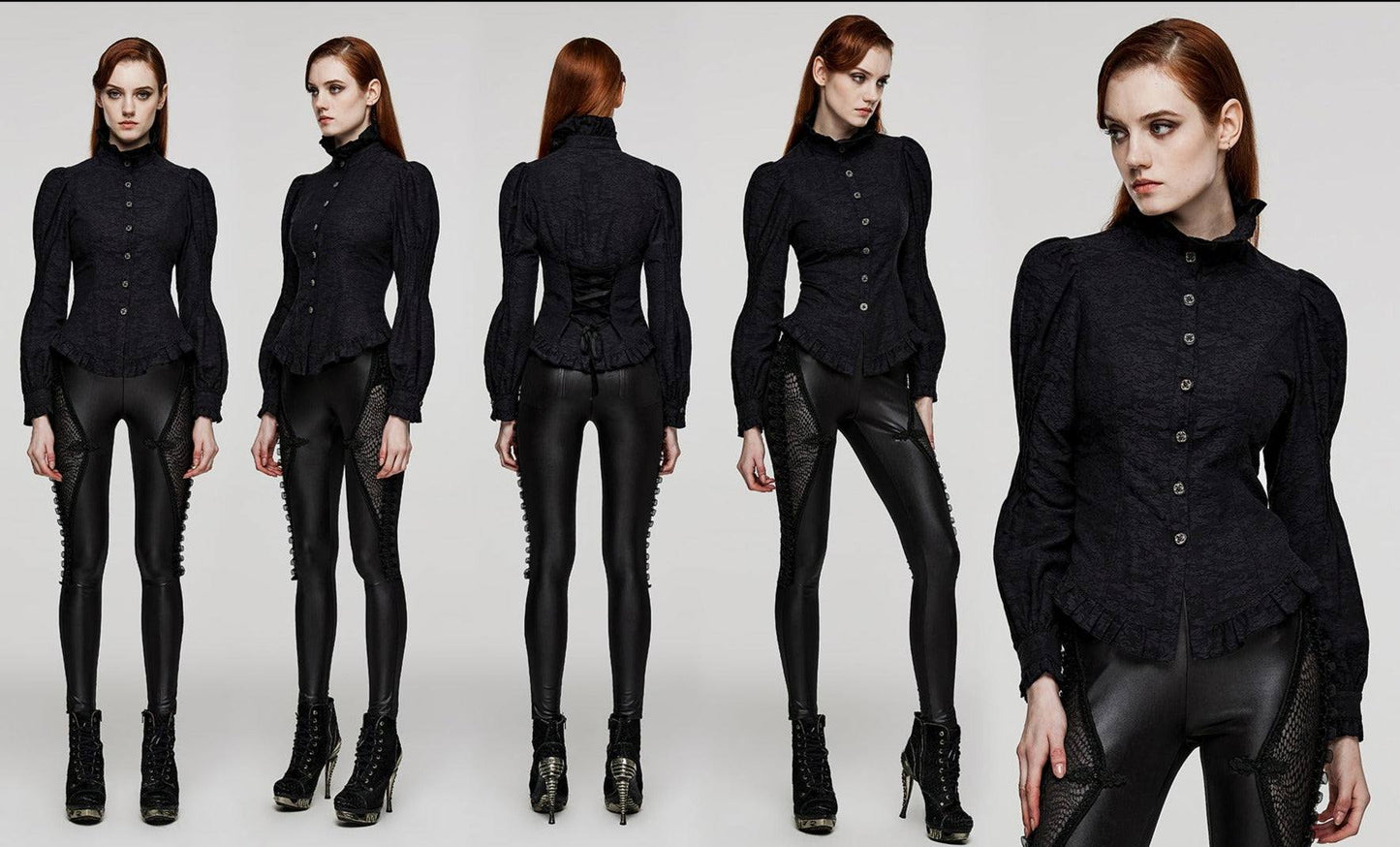 Vintage Court Style Gothic Jacquard Puff Sleeve Shirt for Women with Slim Fitting Waistband - Redemption By Ashley North