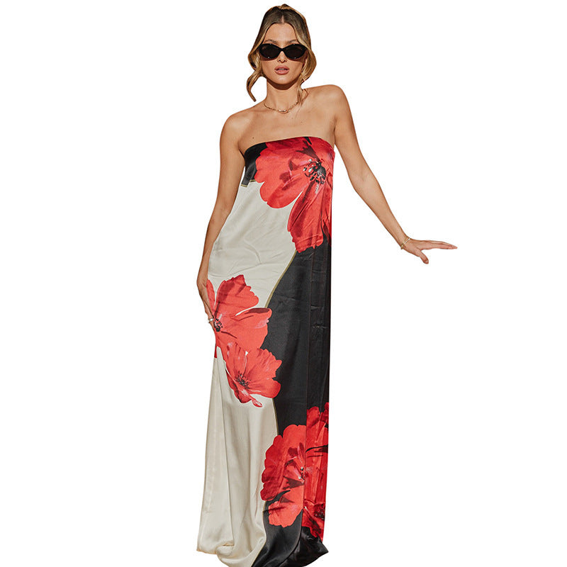 Contrast Color Tube Dress - Sleeveless Sexy Print Length Dress - Redemption By Ashley North