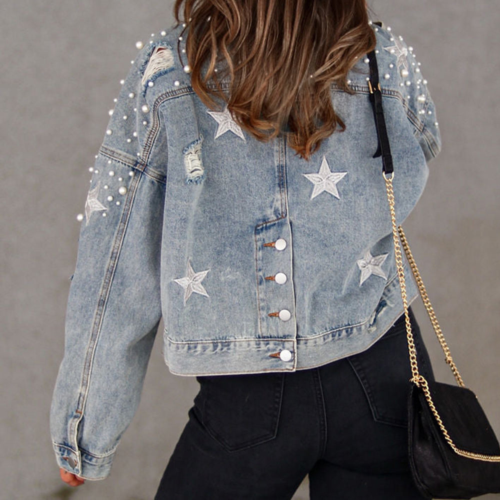 Bead Detail Denim Jacket for Chic and Trendy Style.