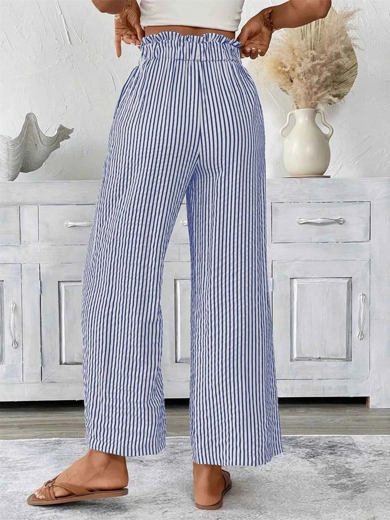Full Size Plus Size Wide Leg Pants - Stylish Striped Design - Redemption By Ashley North
