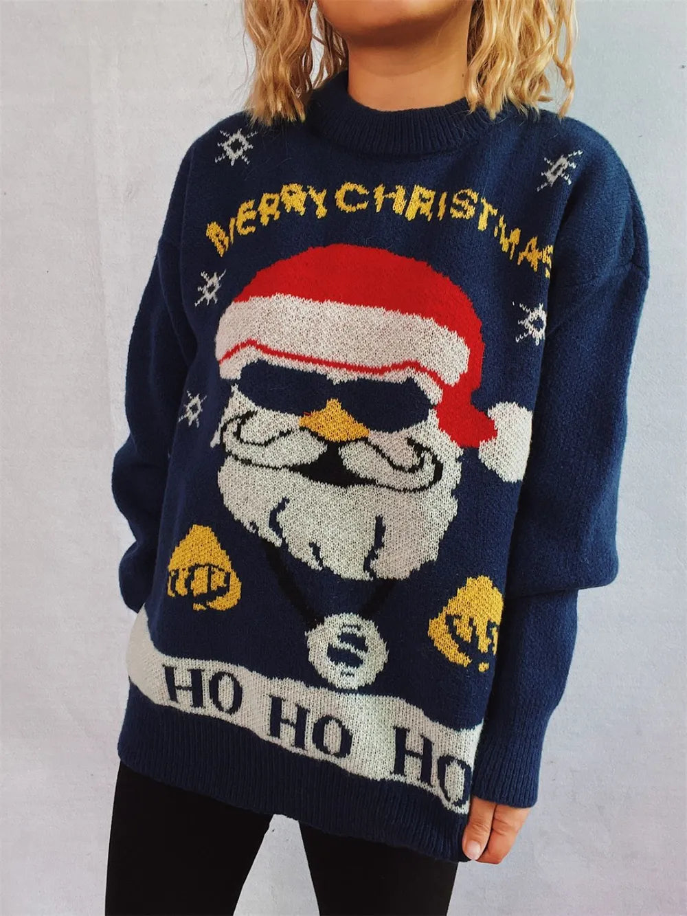 Santa Round Neck Long Sleeve Sweater - Perfect Holiday Santa Sweater Long Sleeve.