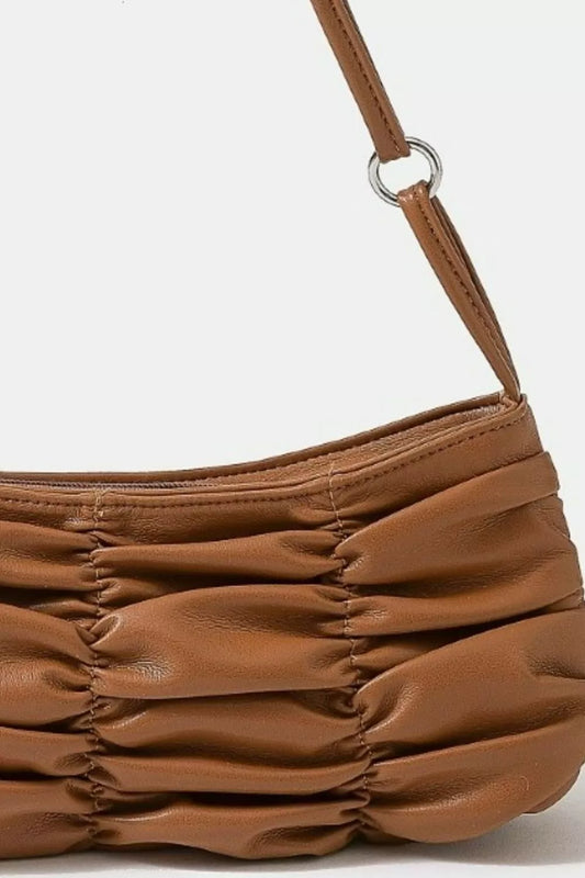 Fame Segmented Pleated Faux Leather Hand Bag.