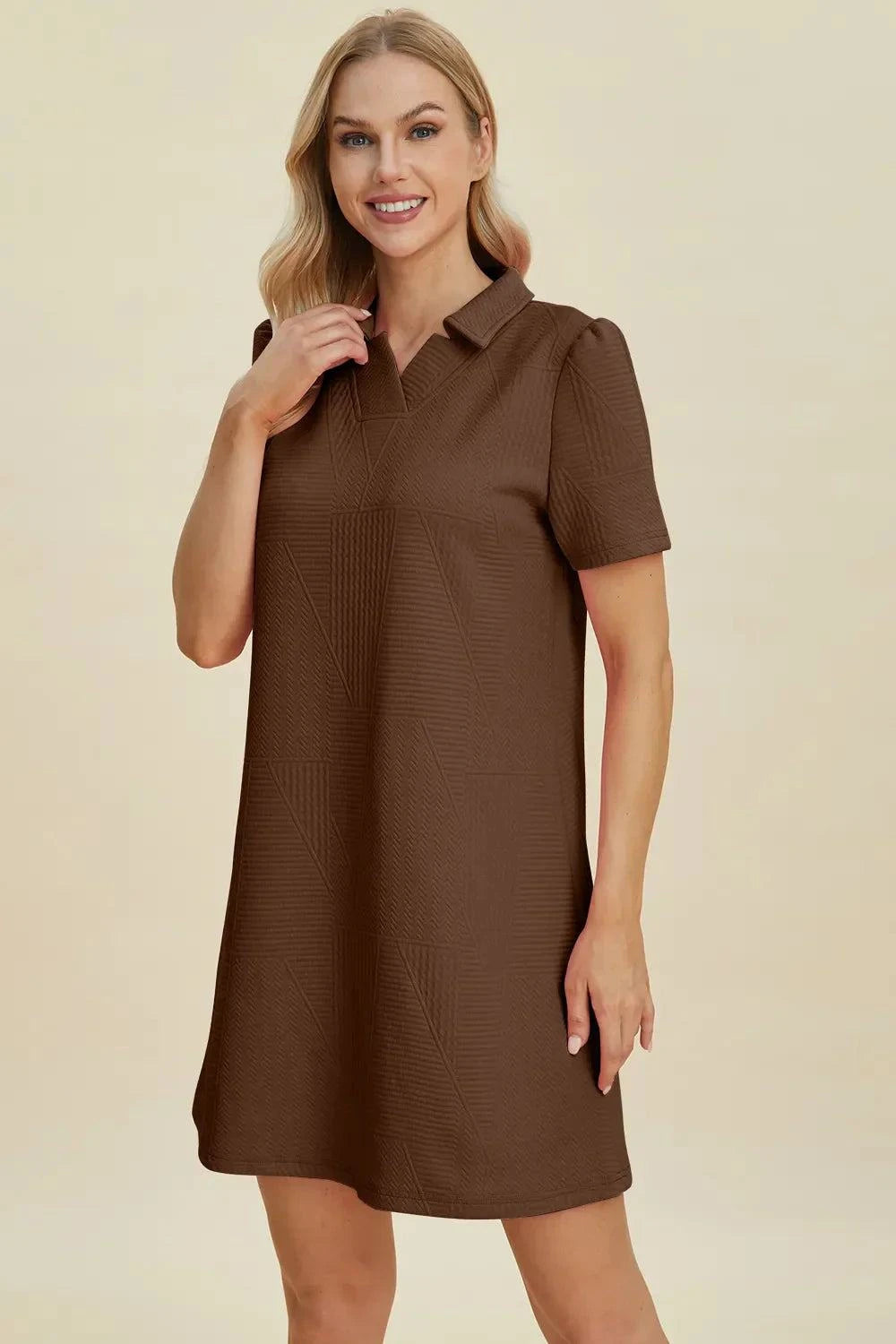 Short Sleeve Texture Dress - Double Take Full Size Fashion - Redemption By Ashley North