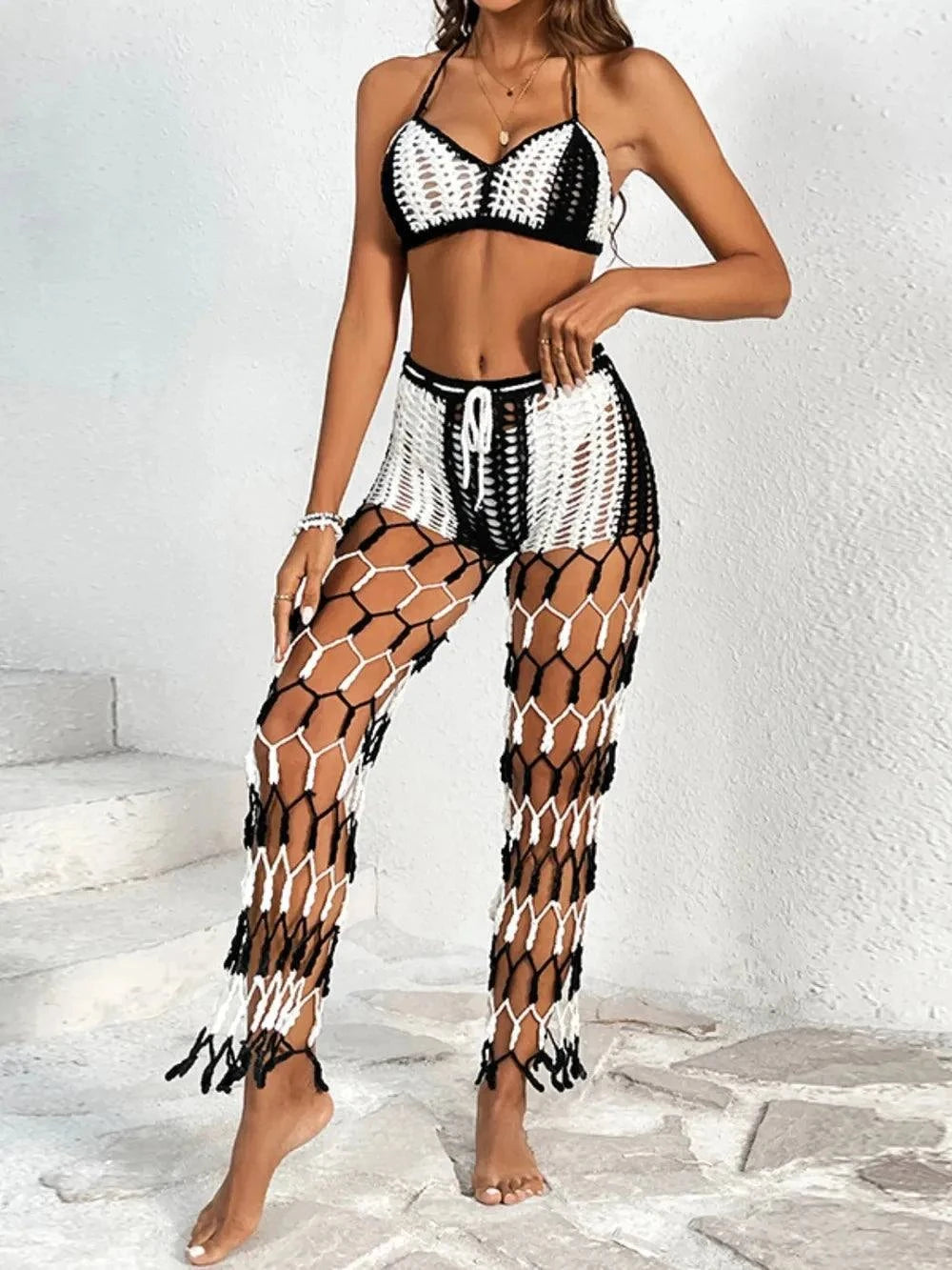 Cutout Halter Neck Swim Set - Two-Piece Top and Pants Swimwear - Redemption By Ashley North