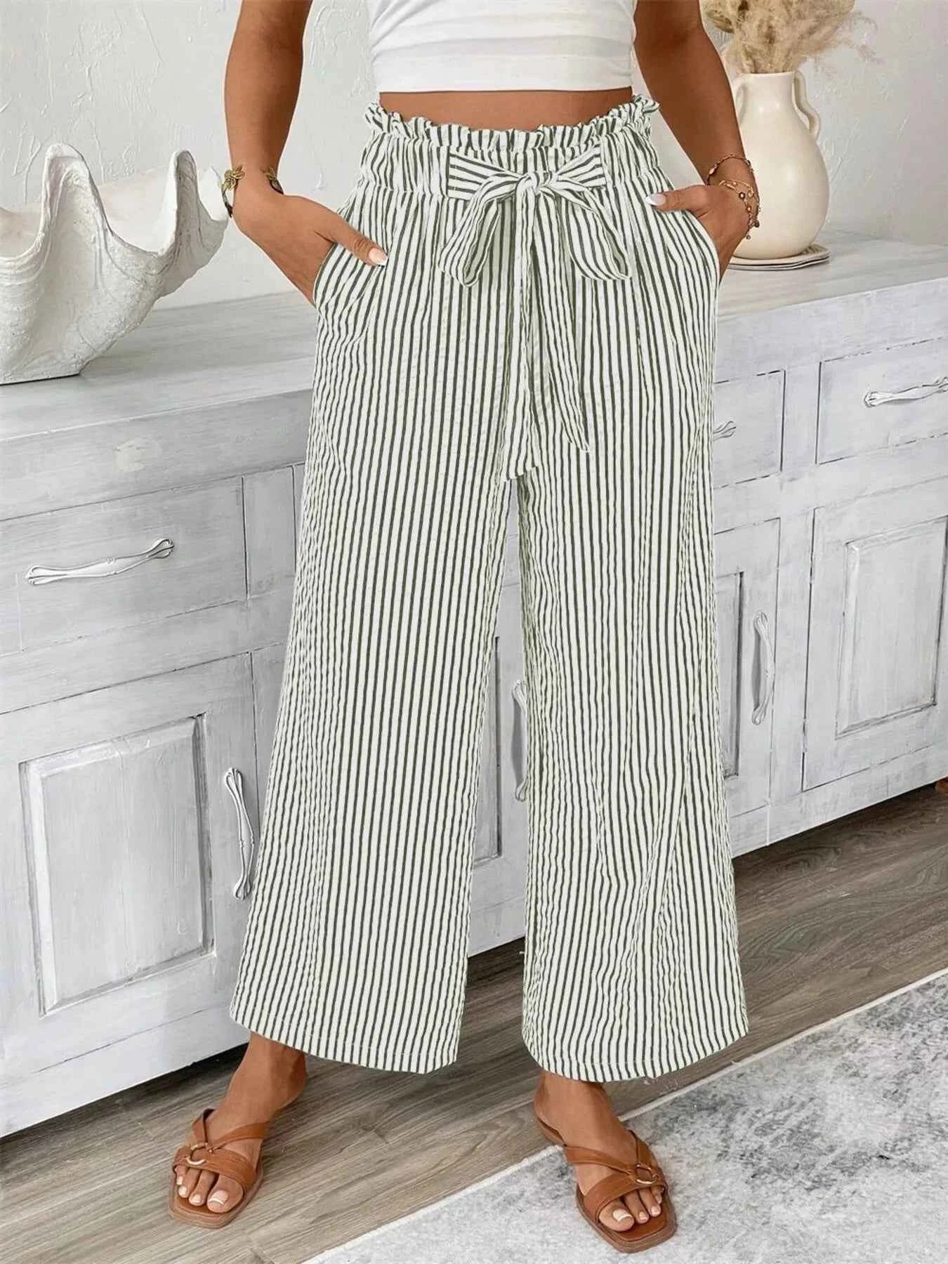 Full Size Plus Size Wide Leg Pants - Stylish Striped Design - Redemption By Ashley North