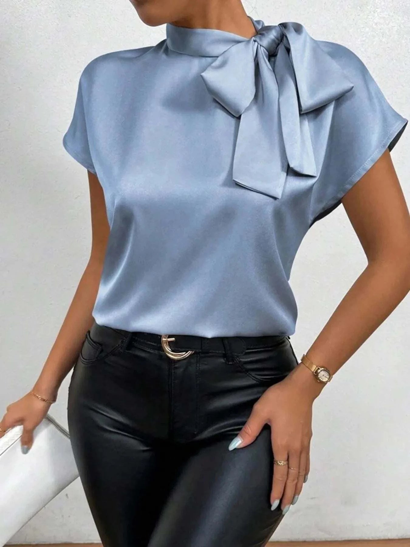 Satin Bow Tie Blouse for Women - Elegant Fashion Top - Redemption By Ashley North