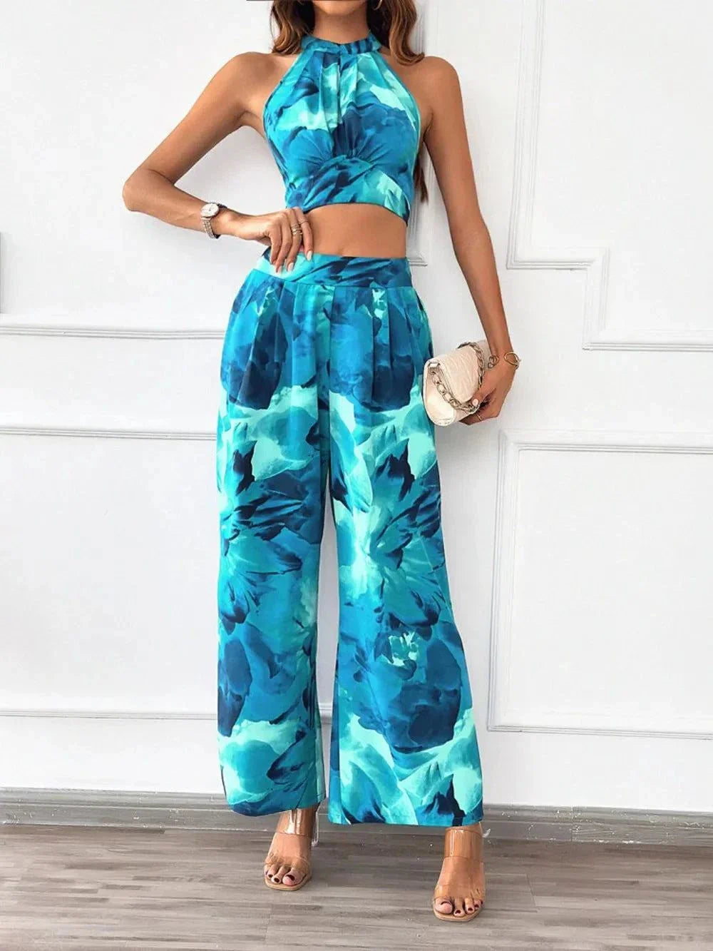 Devine Printed Top and Pants Set - Chic Halter Neck Outfit for Effortless Style - Redemption By Ashley North