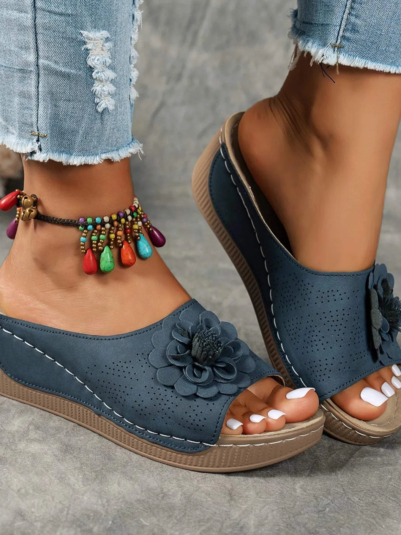 Flower Peep Toe Wedge Sandals for Stylish Comfort - Redemption By Ashley North