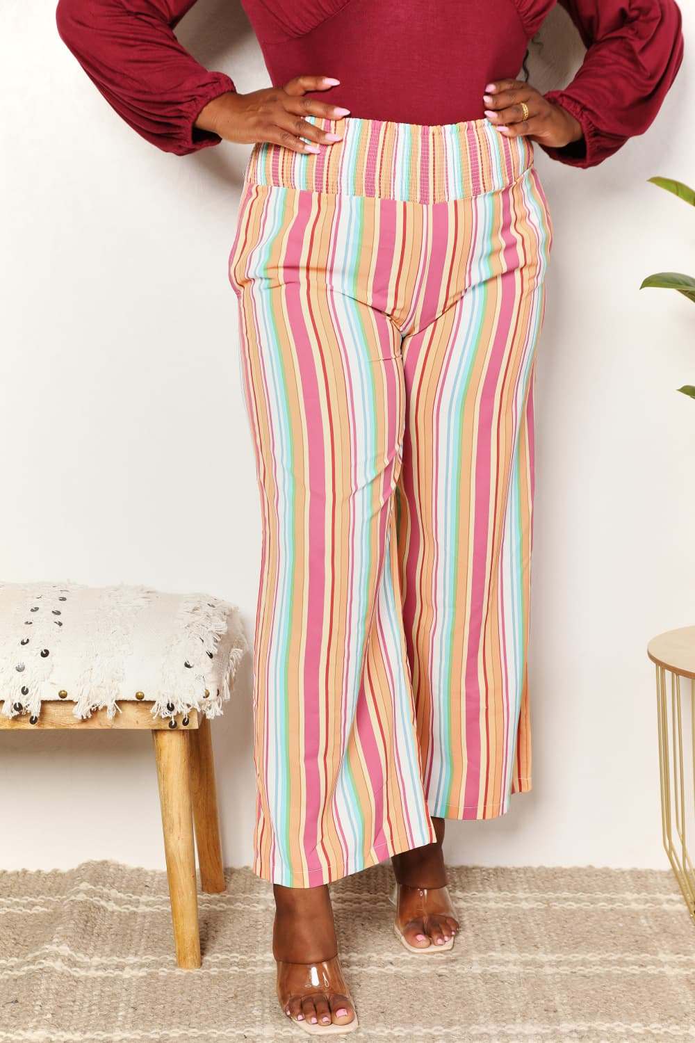 Double Take Striped Smocked Waist Pants with Pockets for Stylish Comfort - Redemption By Ashley North