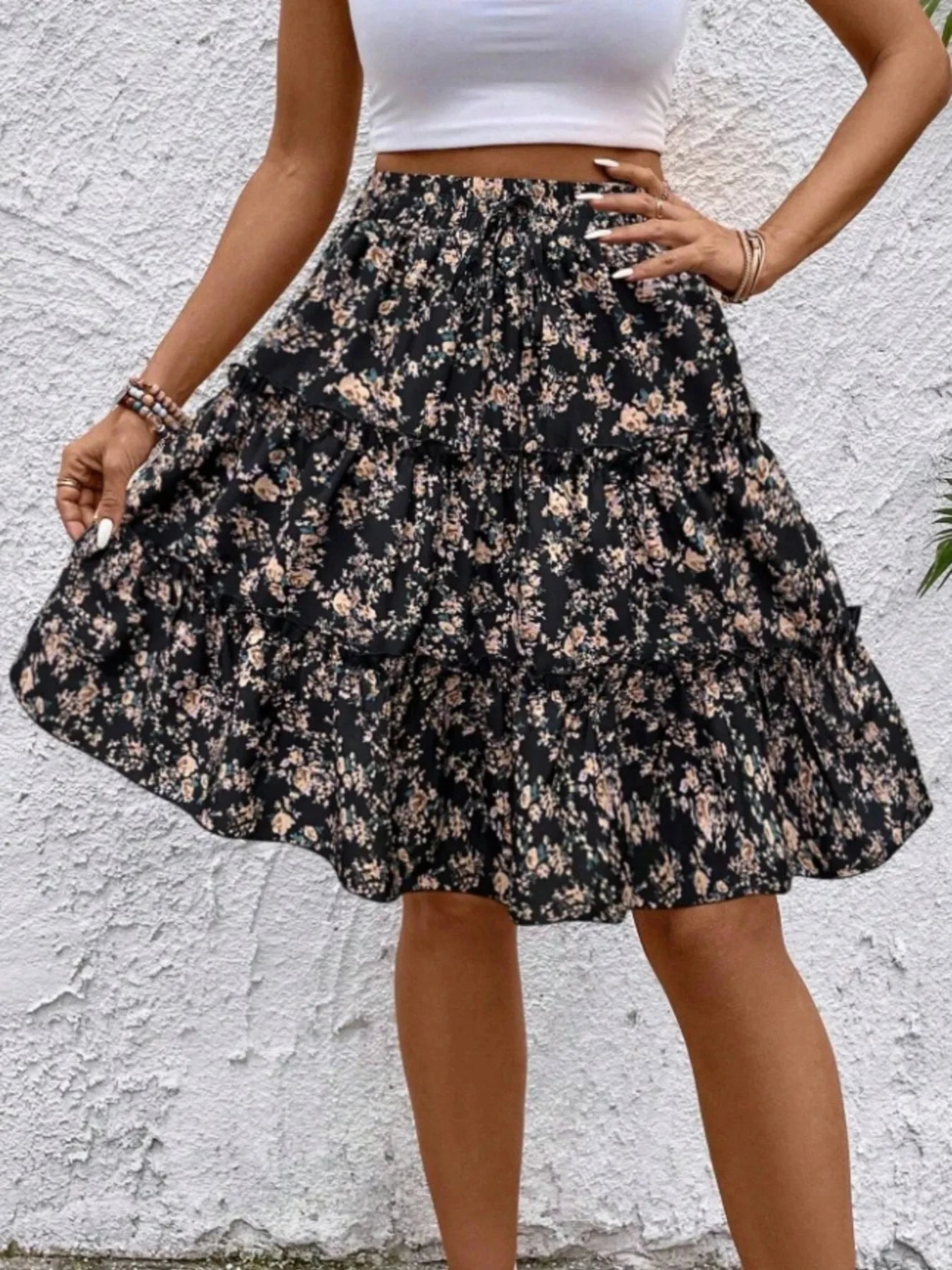 Floral Print Midi Skirt - Chic and Elegant Women's Fashion Statement - Redemption By Ashley North