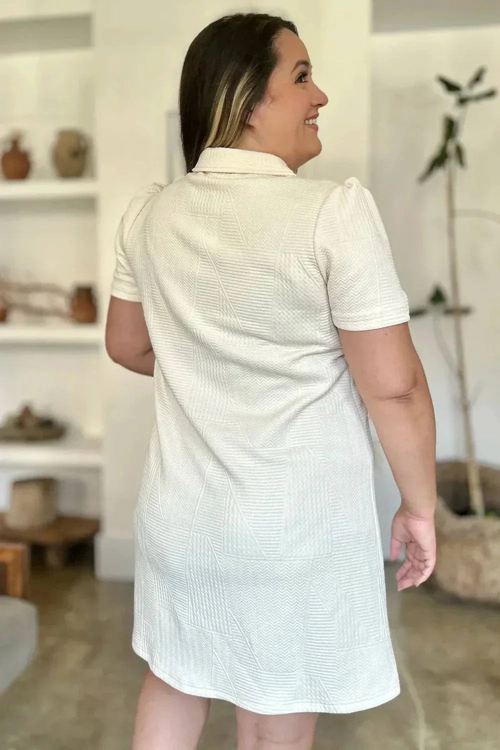 Short Sleeve Texture Dress - Double Take Full Size Fashion - Redemption By Ashley North