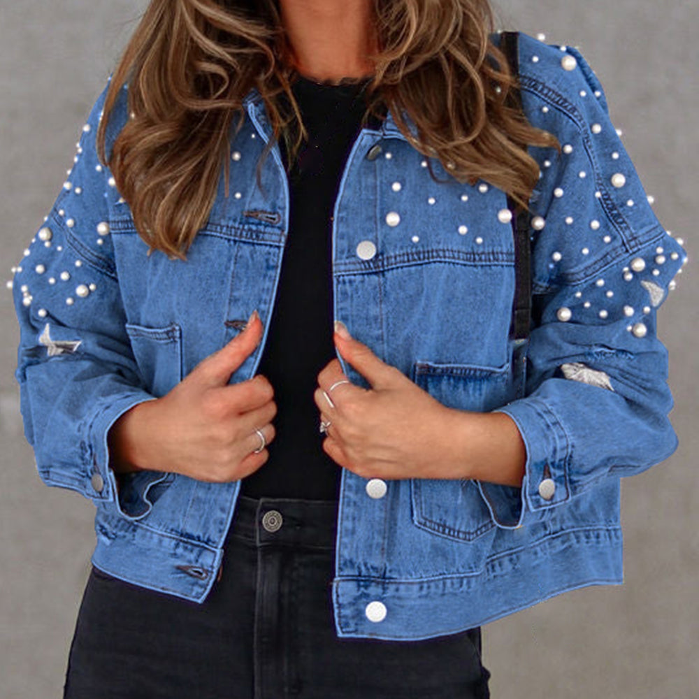 Bead Detail Denim Jacket for Chic and Trendy Style.