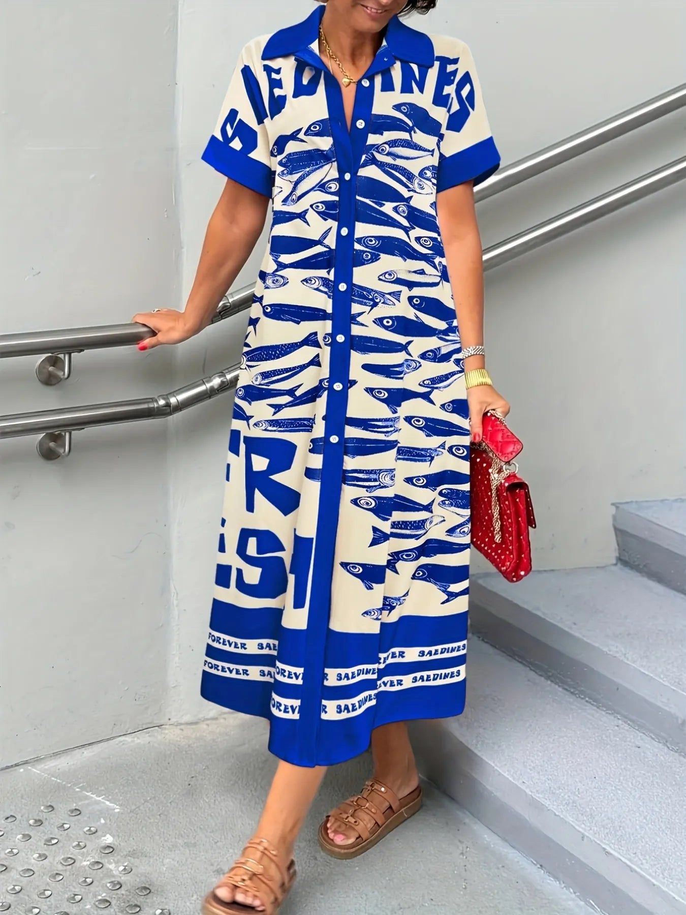 Printed Button Down Shirt Dress - Stylish and Versatile Fashion Essential.