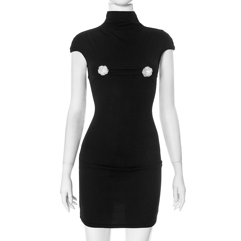 Flower Sleeveless Turtleneck Dress for Women - Solid Color Slim Fit - Redemption By Ashley North