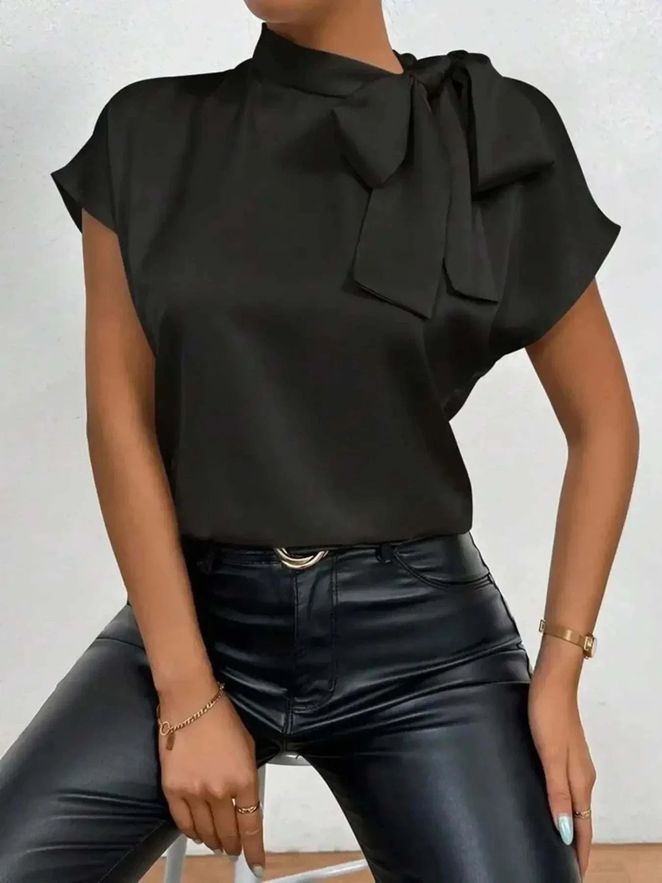 Satin Bow Tie Blouse for Women - Elegant Fashion Top - Redemption By Ashley North