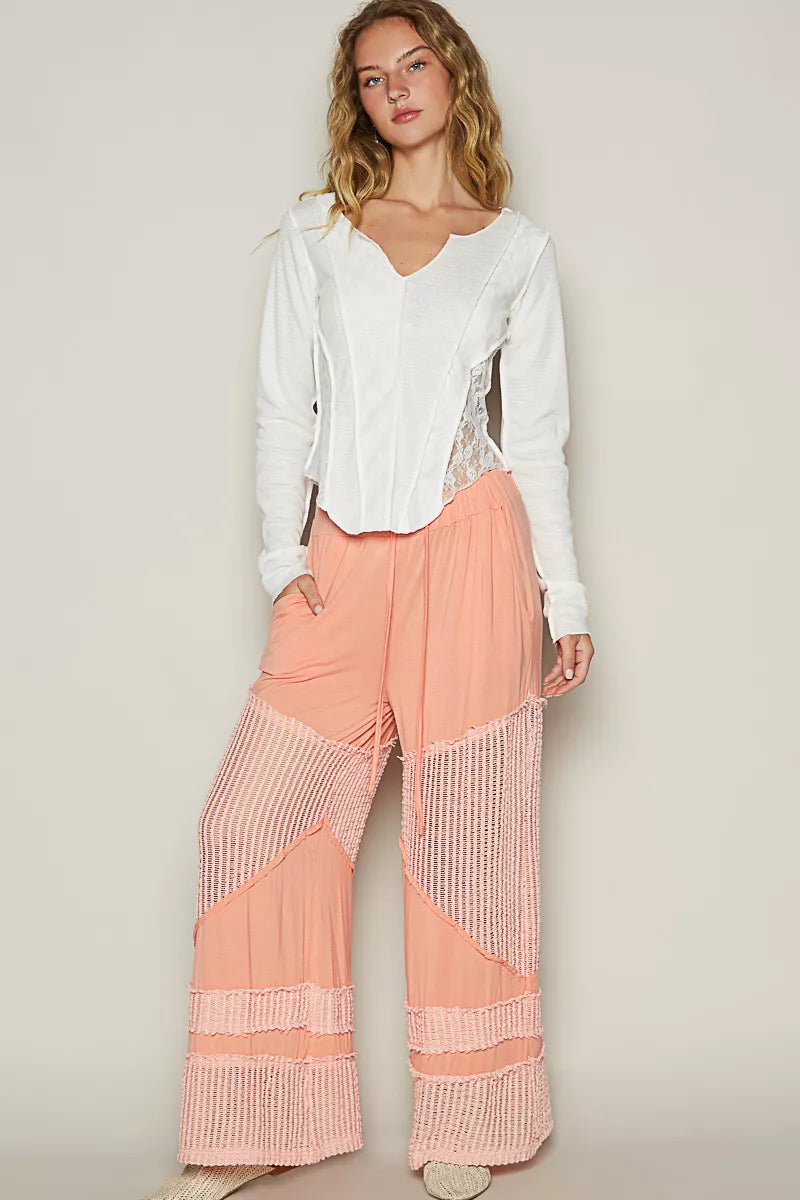 POL Drawstring Elastic Waistband Wide-Leg Pants.