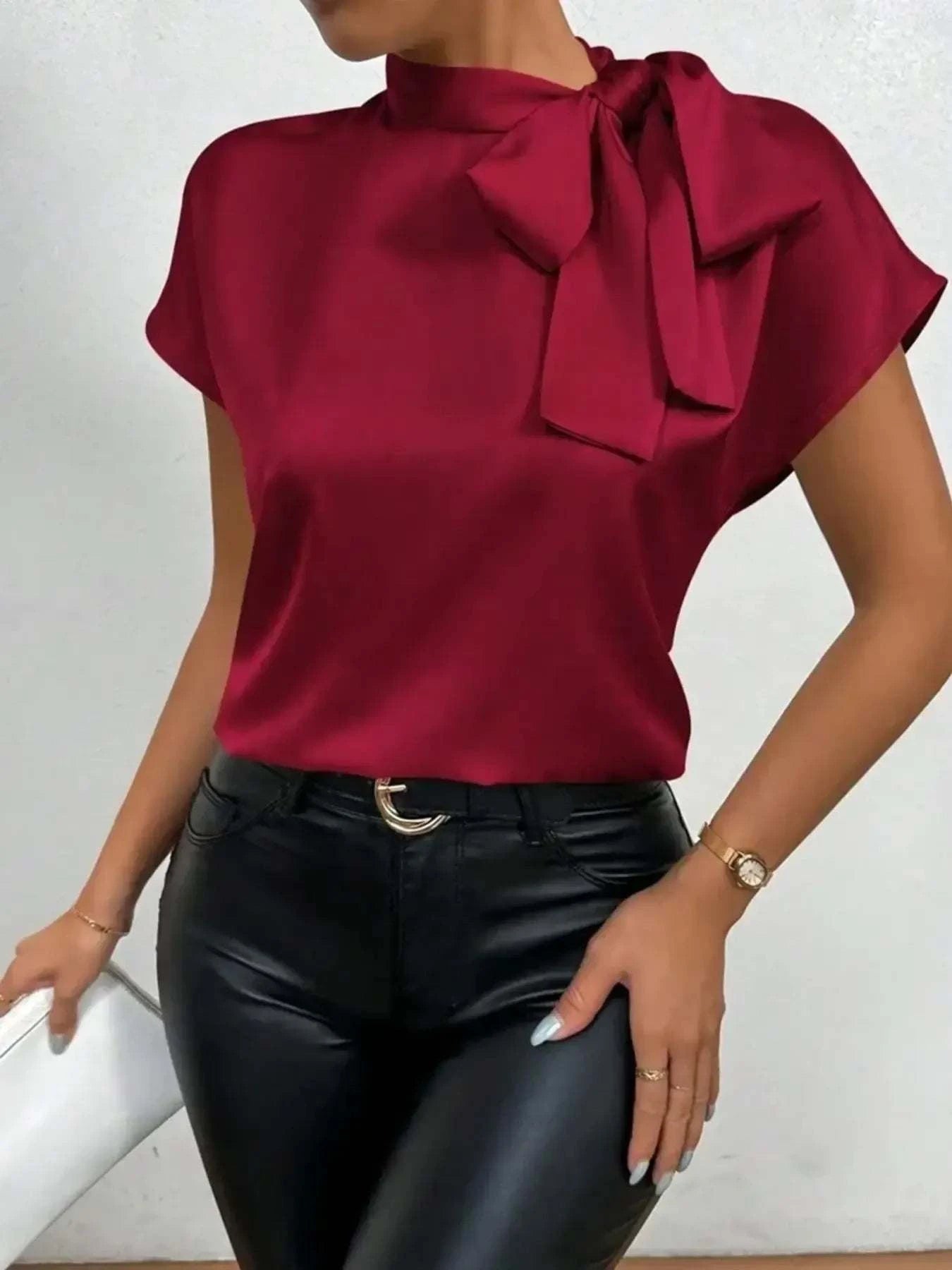 Satin Bow Tie Blouse for Women - Elegant Fashion Top - Redemption By Ashley North
