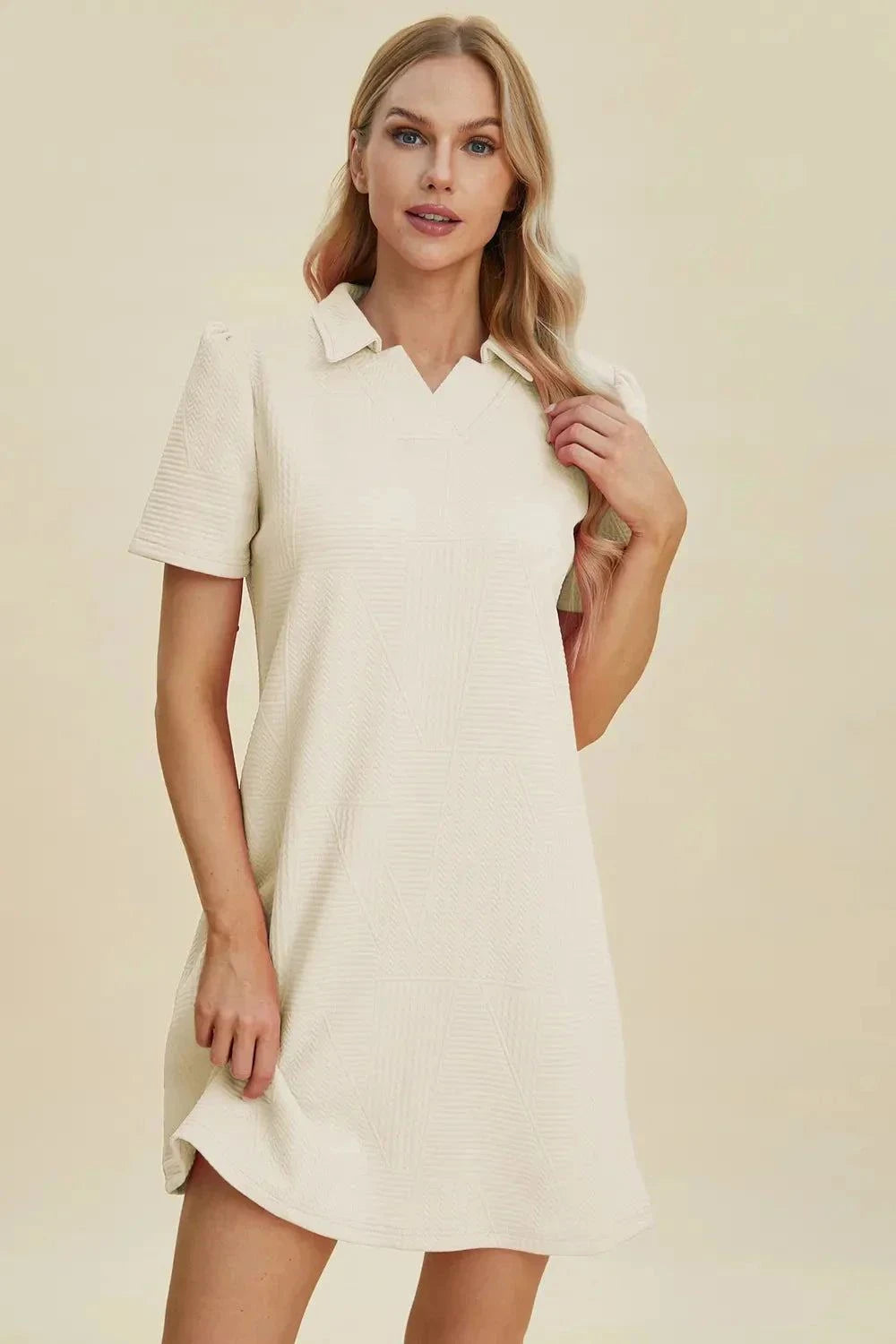 Short Sleeve Texture Dress - Double Take Full Size Fashion - Redemption By Ashley North