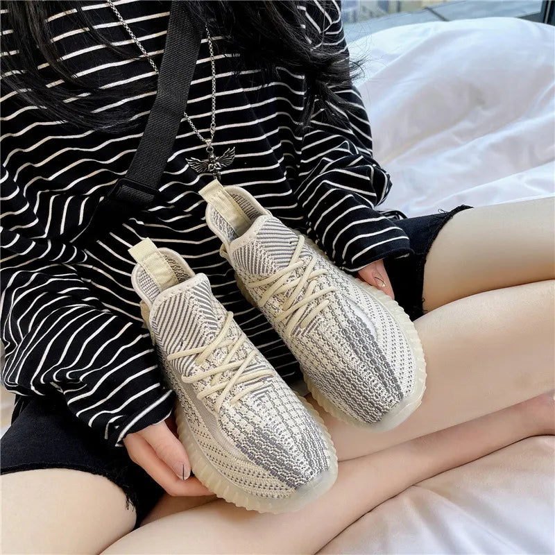 Mesh Lace-Up Platform Athletic Shoes.