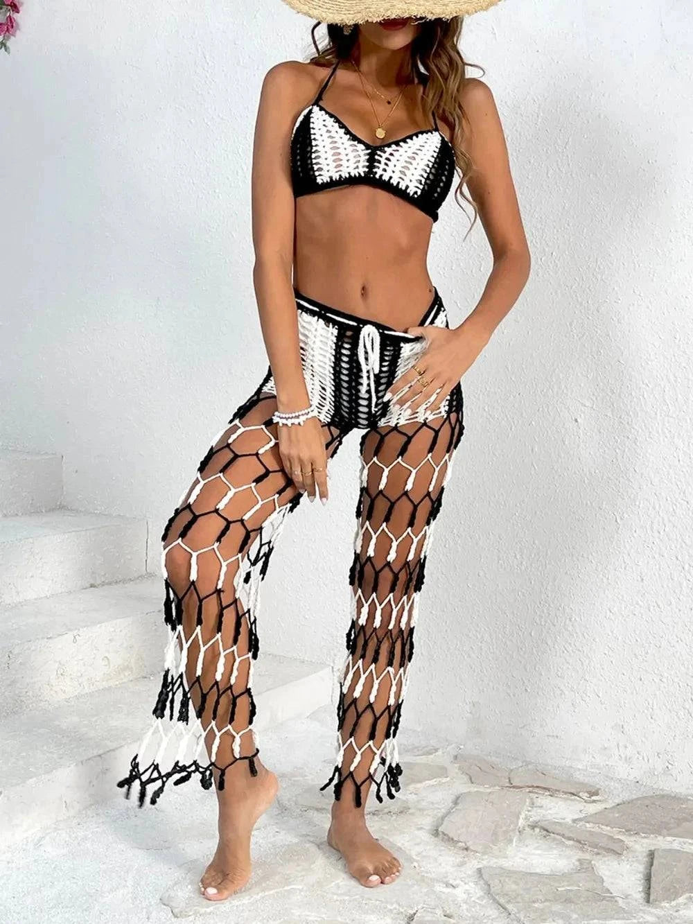 Cutout Halter Neck Swim Set - Two-Piece Top and Pants Swimwear - Redemption By Ashley North