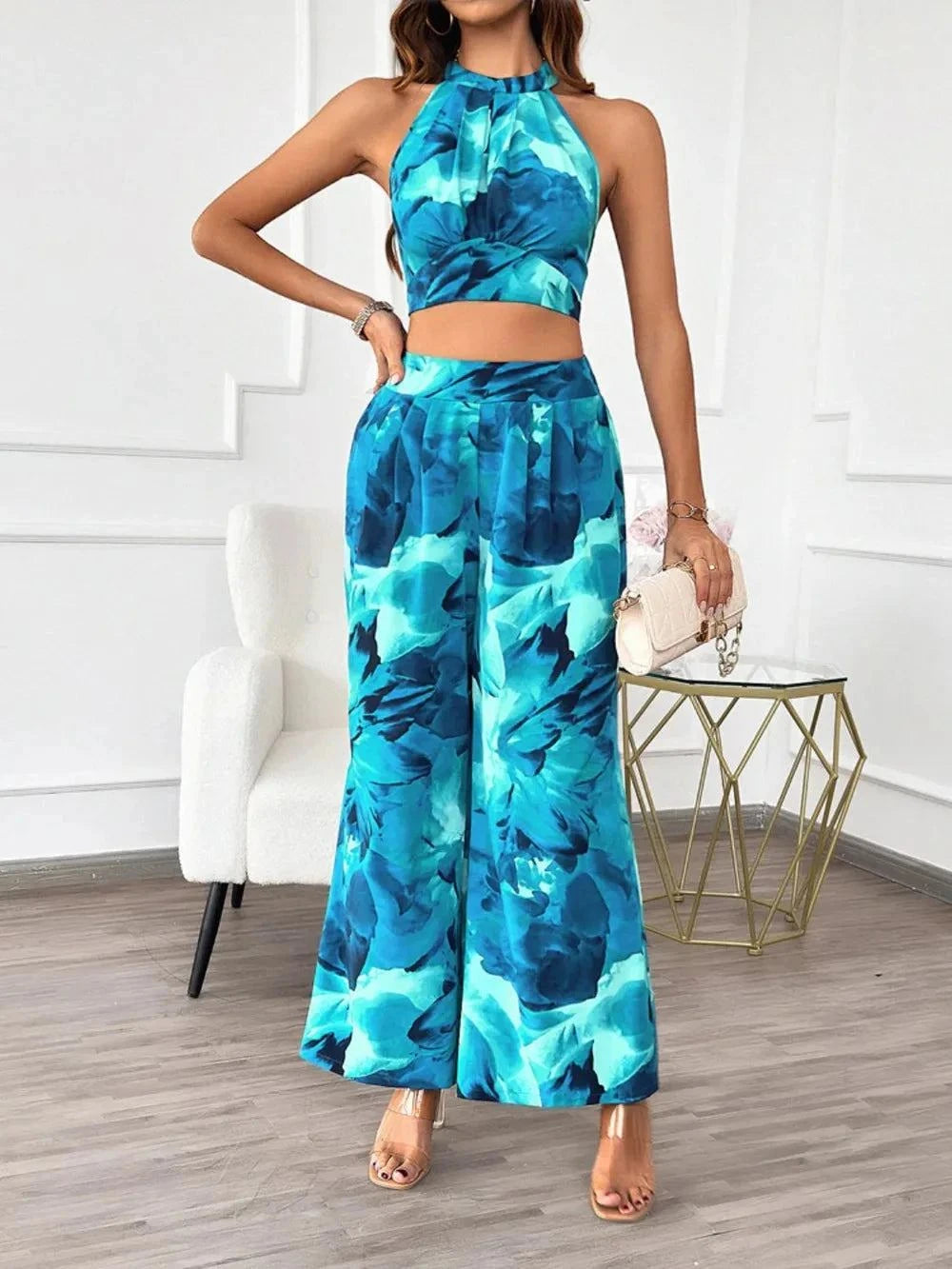 Devine Printed Top and Pants Set - Chic Halter Neck Outfit for Effortless Style - Redemption By Ashley North