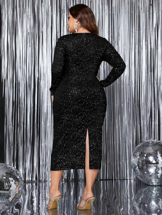 Honey Plus Size Cutout Dress with Slit and Round Neck Long Sleeve - Redemption By Ashley North