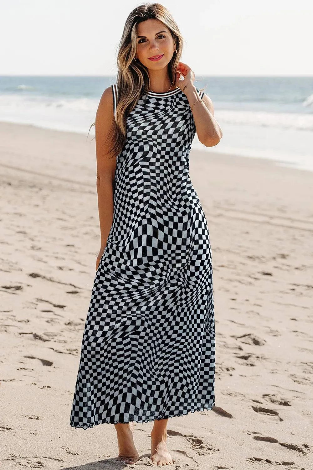 Checkered Sleeveless Midi Dress for Effortless Style and Elegance - Redemption By Ashley North