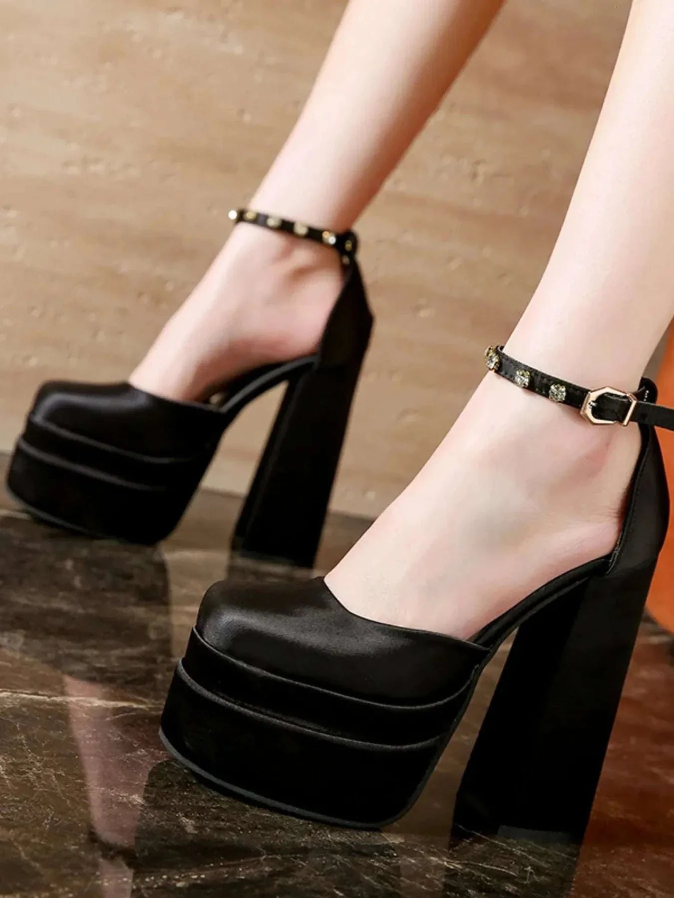 Platform High Heel Pumps with Ankle Strap - Redemption By Ashley North