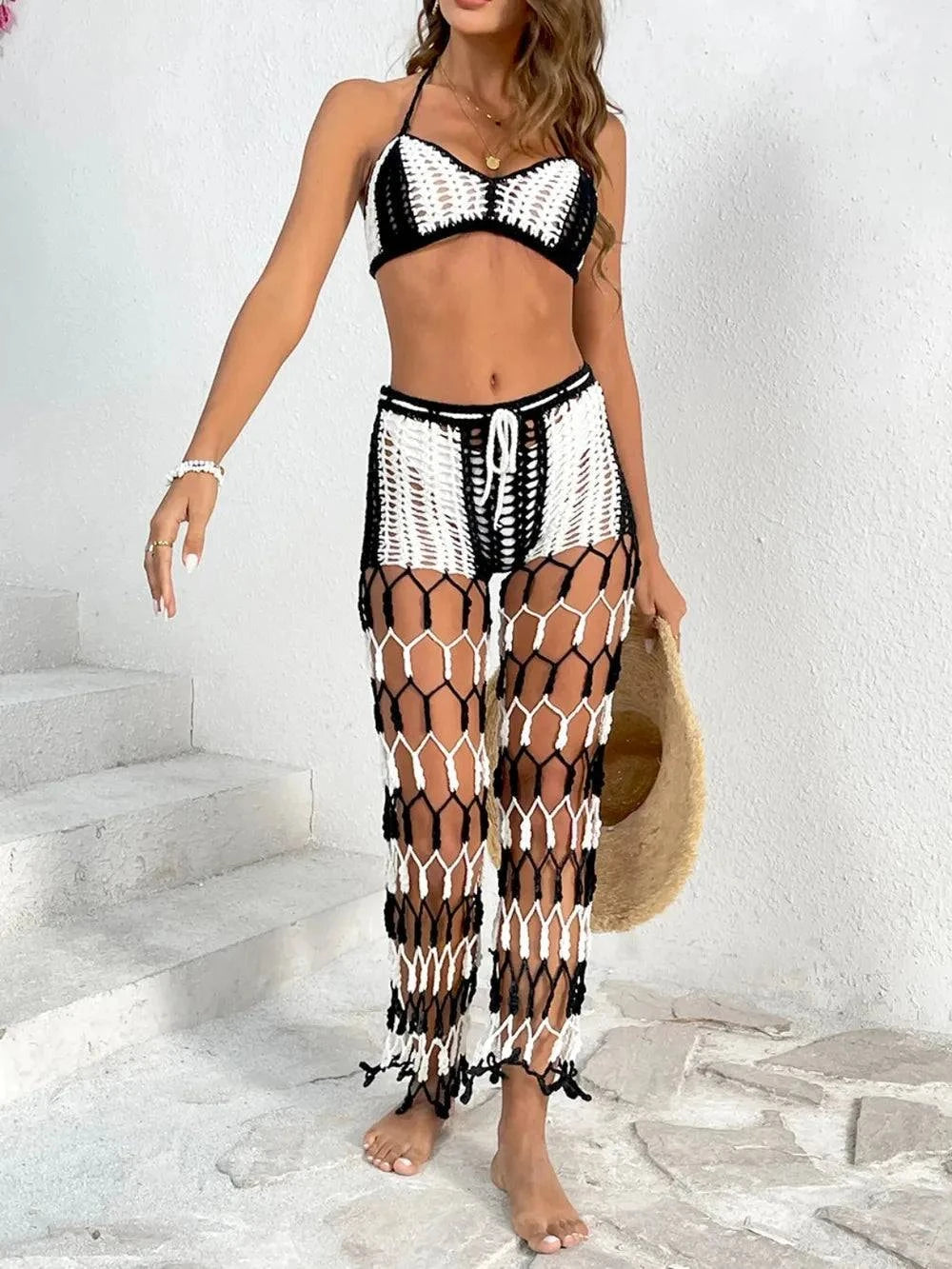 Cutout Halter Neck Swim Set - Two-Piece Top and Pants Swimwear - Redemption By Ashley North