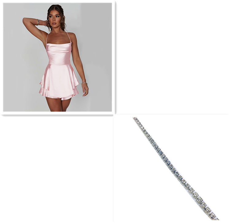 Sexy Suspender Skirt Elegant Satin Backless Lace Up A-Line Short Dress for Women - Redemption By Ashley North