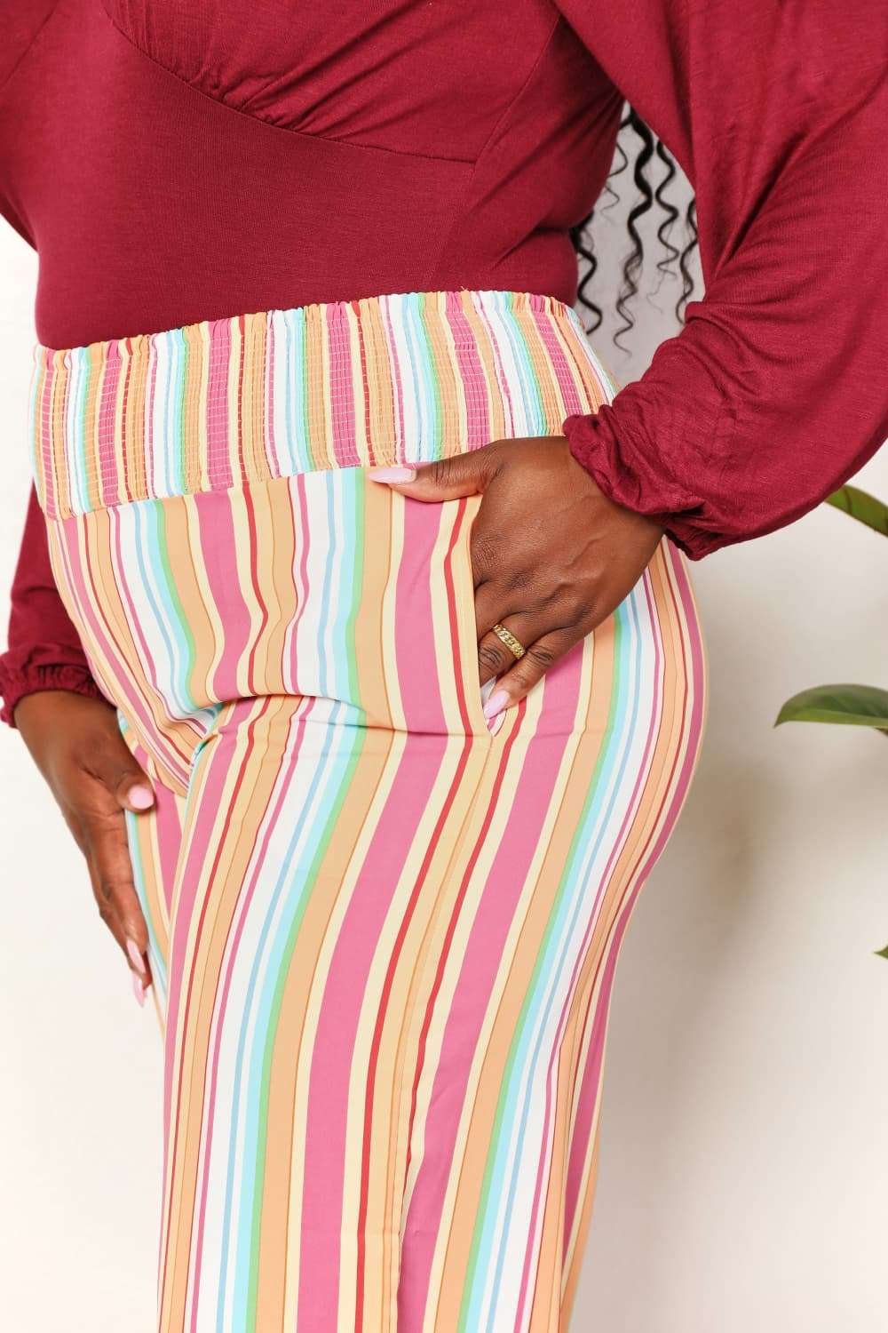 Double Take Striped Smocked Waist Pants with Pockets for Stylish Comfort - Redemption By Ashley North