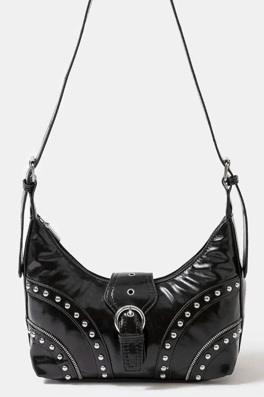 Fame Faux Leather Shoulder Bag with Studded Trim - Chic and Versatile Handbag for Every Occasion - Redemption By Ashley North
