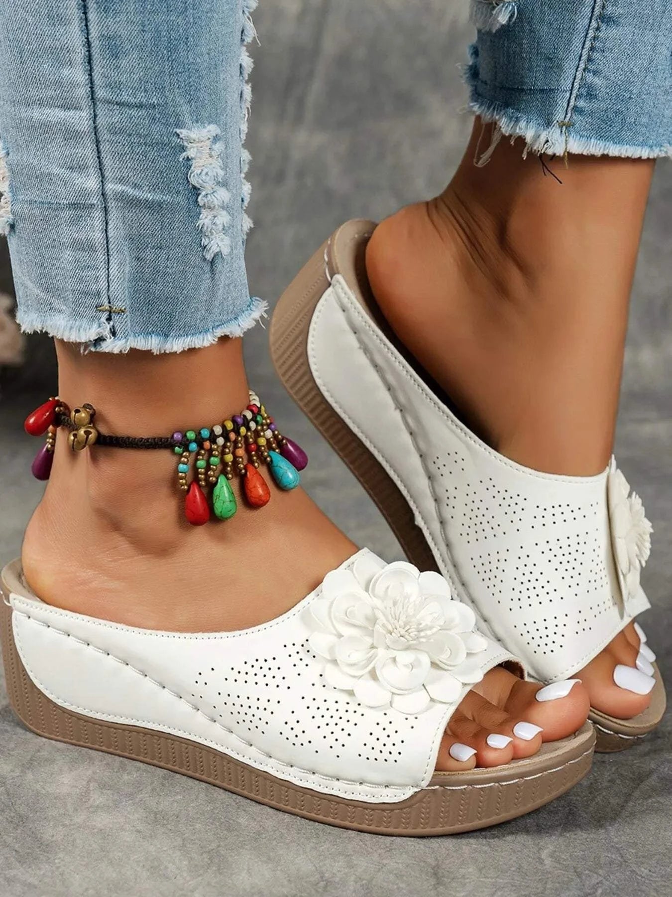 Flower Peep Toe Wedge Sandals for Stylish Comfort - Redemption By Ashley North