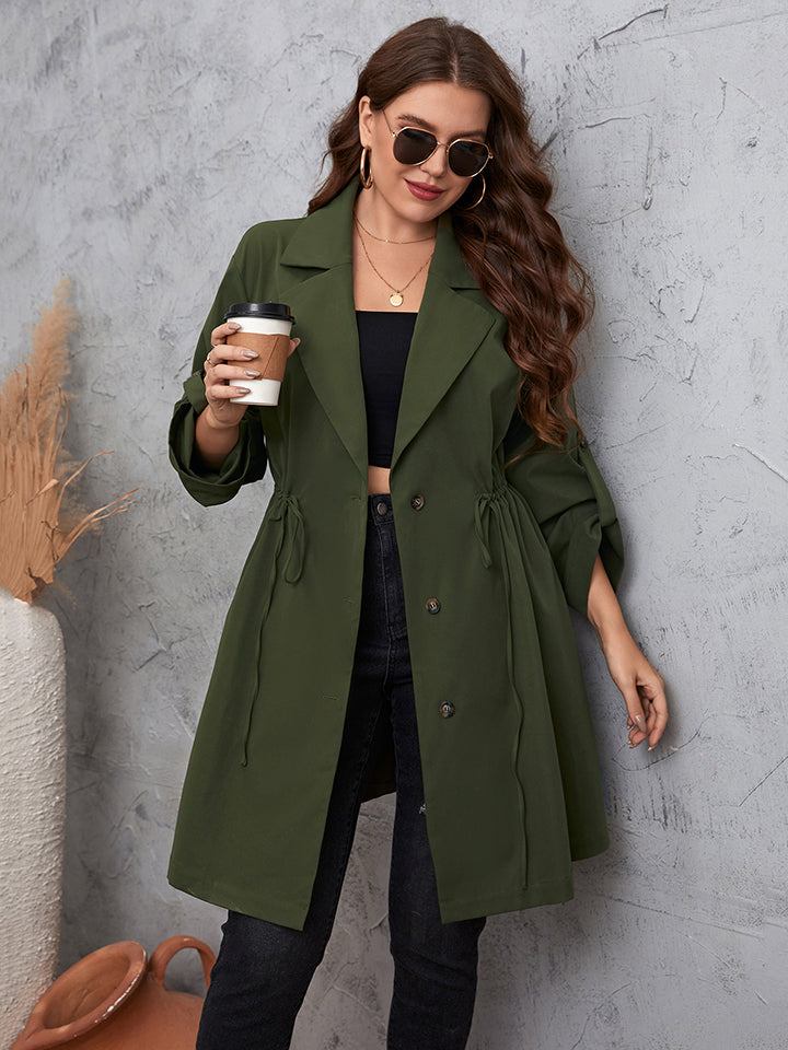 Honey Plus Size Trench Coat with Lapel Collar and Roll-Tab Sleeves - Redemption By Ashley North