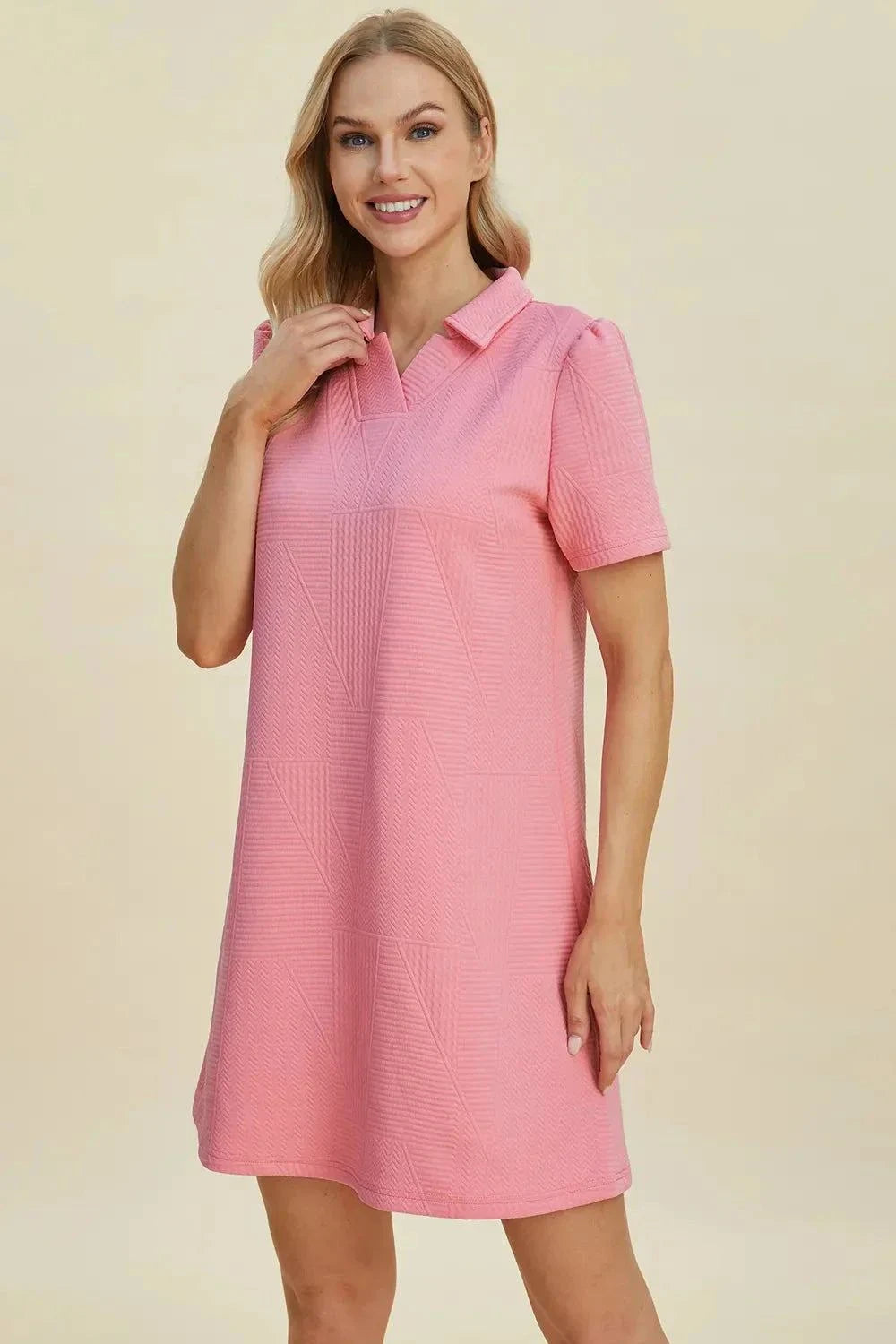 Short Sleeve Texture Dress - Double Take Full Size Fashion - Redemption By Ashley North